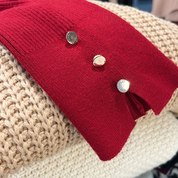 TAHARI Lightweight Turtleneck Sweater Stretchy Ribbed Red-Large - Picture 4 of 4